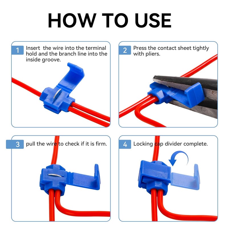 HK-S 100PCS Blue Quick Splice Wire Connectors 16-14 AWG | IDC Solderless Snap Lock Crimp Terminal | Self-Stripping Insulated Electrical Splice Connector for Automotive, Marine & DIY Wiring - Image 4